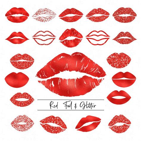 Red Foil And Glitter Lips Kisses Clipart Metallic Golden Etsy Clip