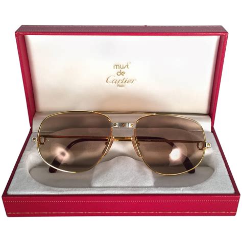 New Vintage Cartier Romance Santos 58mm France 18k Gold Plated Sunglasses At 1stdibs Cartier