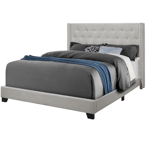 Bed Queen Size Light Grey Velvet With Chrome Trim