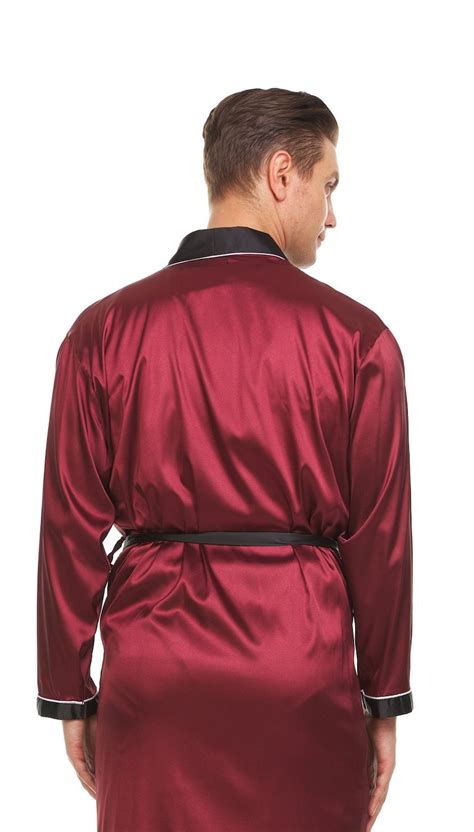 Mens Silk Satin Robe Burgundy Black Etsy