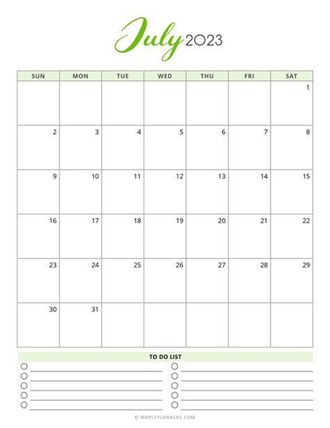 Free Printable July 2023 Monthly Calendar Vertical
