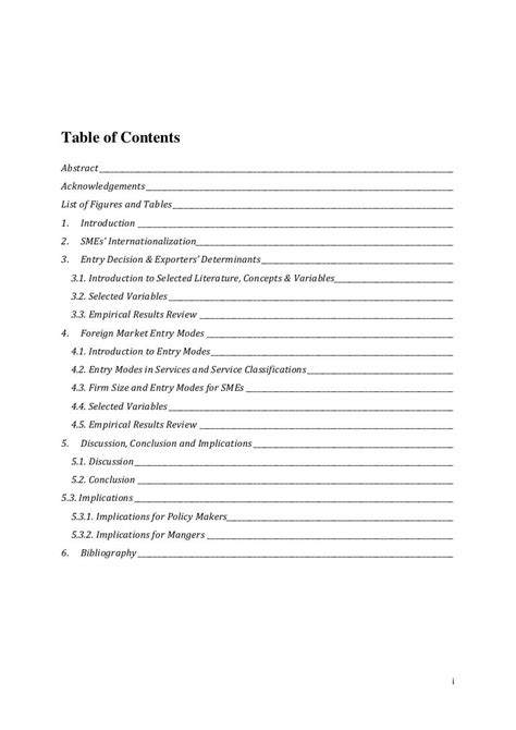 Master Thesis Table Of Content