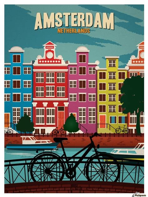 Amsterdam Netherlands Art Print Travel Poster Canvas Print Vintage