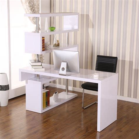 Amazon Com HomCom Foldable Rotating Corner Desk And Shelf Combo White