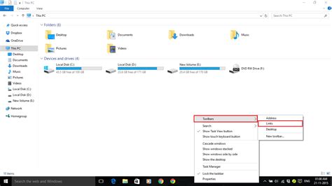 How To Add The Links Toolbar In Windows 10