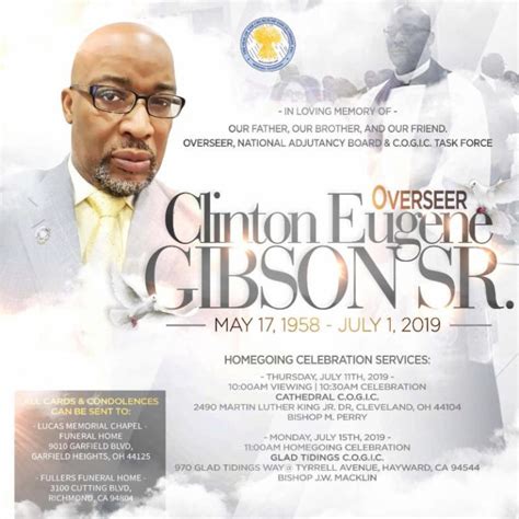 Notice Of Transition Adjutant Overseer Clint E Gibson Sr Cogic