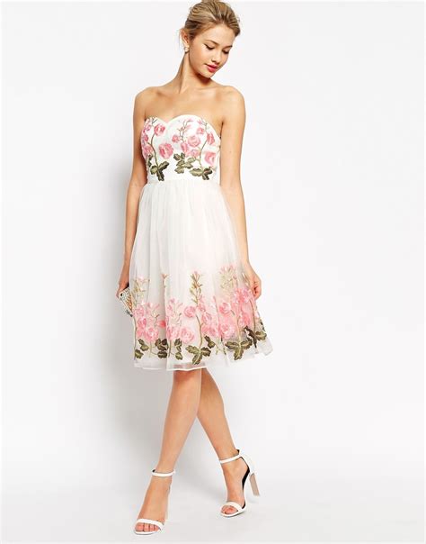 White prom dress with embroidered flowers. Chi chi london Bandeau Full Prom Dress With Floral ...