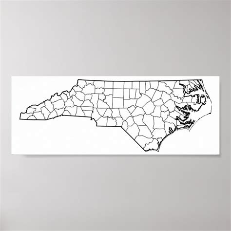 North Carolina Counties Blank Outline Map Poster Uk