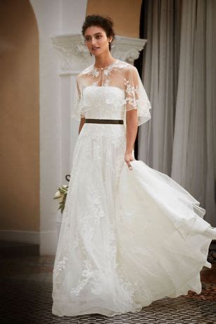 The envelope has a torn. Trailing Floral Lace Wedding Gown with Capelet | David's ...