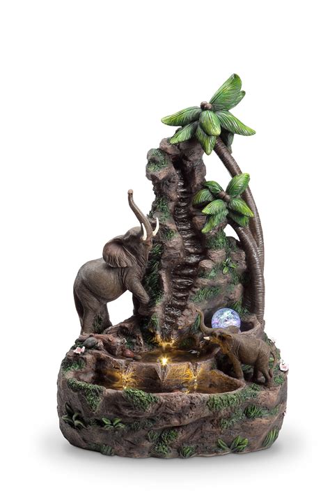 24″in Mother And Baby Elephant Tabletop Water Fountain