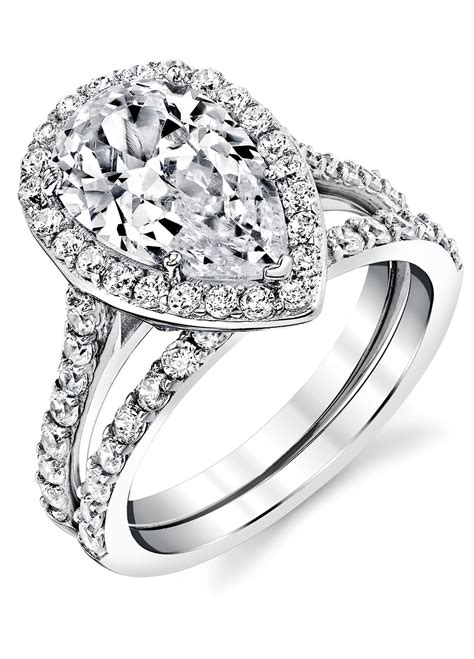 Womens Sterling Silver 925 Bridal Set Engagement Rings 3 Carat Pear