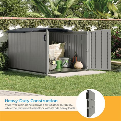Suncast Glidetop Horizontal Outdoor Storage Shed With Pad Lockable Sliding Lid And Doors All