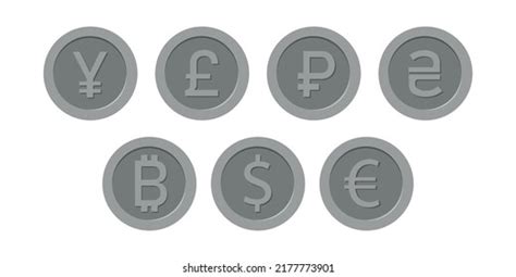 Set Simple Silver Coins Signs Symbols Stock Vector Royalty Free