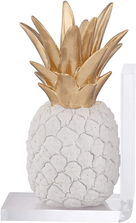 Dahlia Studios Tropical Pineapple 10 High White And Gold Bookends