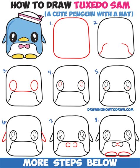 How To Draw Tuxedo Sam Cute Kawaii Penguin From Hello Kitty Easy Step
