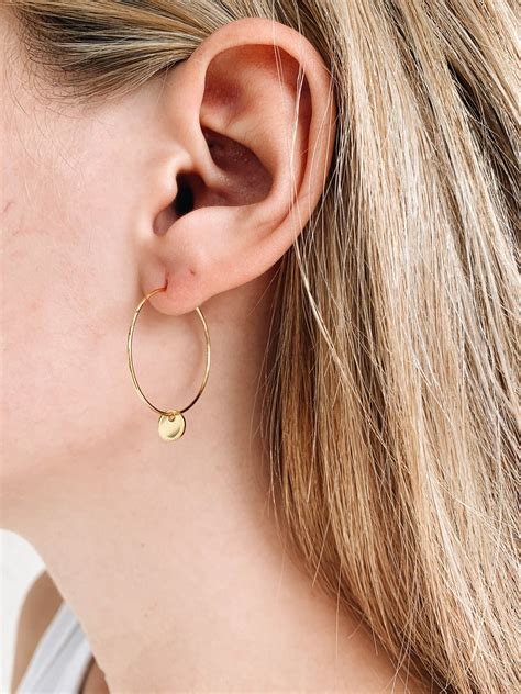 Gold Hoop Earrings Thin Gold Hoops 24k Gold Plated Hoop Etsy In 2020 Gold Hoops Coin
