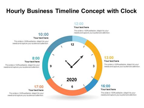 Hourly Business Timeline Concept With Clock Powerpoint Slide Template
