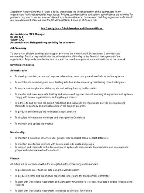 Coursework covers the principles of accounting, economics, business organization, and financial technology. Admin and Finance Officer 2008 Job Description ...