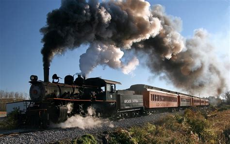 Railway Train Vehicle Steam Locomotive Smoke Trees