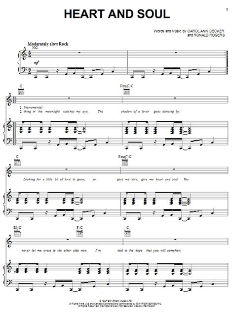 Lds music piano sheet music free music hacks duet music music church music piano. Heart And Soul Sheet Music | T'Pau | Piano, Vocal & Guitar ...