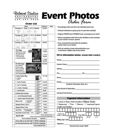 Free 10 Sample Photography Order Forms In Ms Word Pdf
