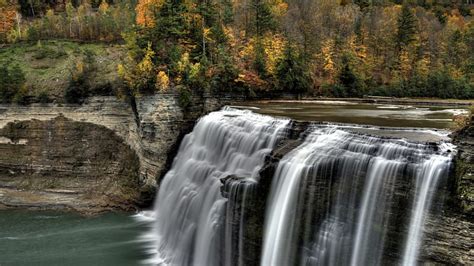 Gorgeous Cascading Waterfalls Forest Rocks Autumn River Cascade