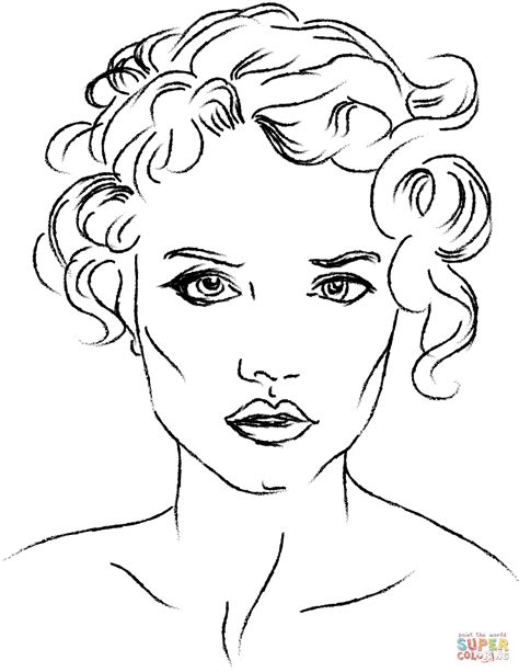 Woman with heart shaped of face coloring page. Woman's Face coloring page | Free Printable Coloring Pages