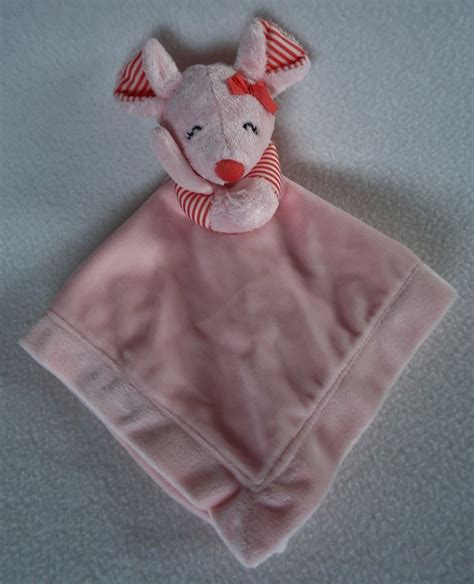 Carters Pink Mouse Stripe Baby Blanket Rattle Satin Security Lovey