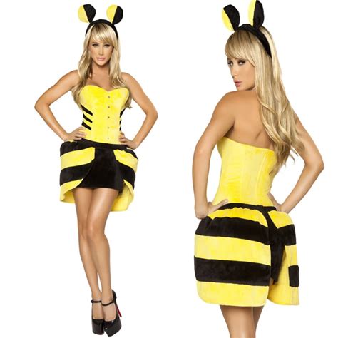 Yellow Sexy Bee Cosplay Costume Xmas Party Festival Costumes Fancy Dress Halloween Uniforms On