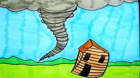 How To Draw A Tornado Scene Step By Step Drawing Demo For Kids Youtube