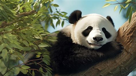 Premium Ai Image Panda Bear Sleeping On A Tree Branch Baby Panda