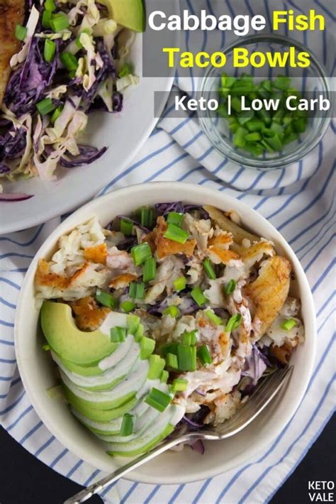 Diced onion and chopped cilantro make the best light and fresh toppings. Easy Keto Cabbage Fish Taco Bowls Low Carb Recipe | KetoVale