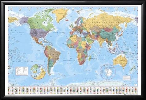 Framed World Map Countries With Flags Push Pin Travel Map