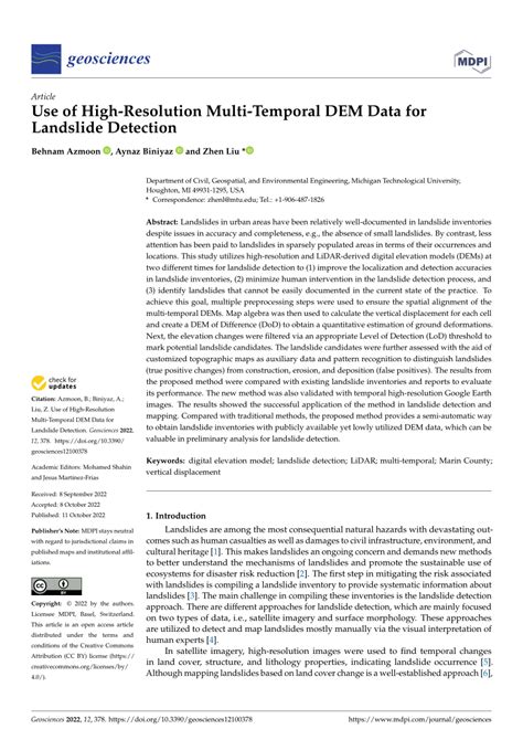 Pdf Use Of High Resolution Multi Temporal Dem Data For Landslide