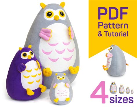 fatty owl pattern for sewing pdf stuffed owl pattern etsy
