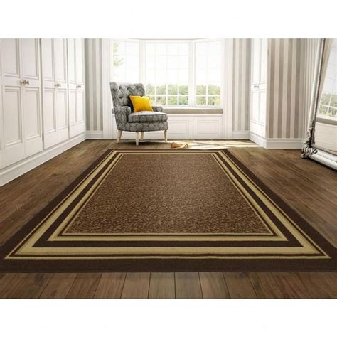 Ottohome Collection Contemporary Bordered Design Brown 8 Ft X 10 Ft