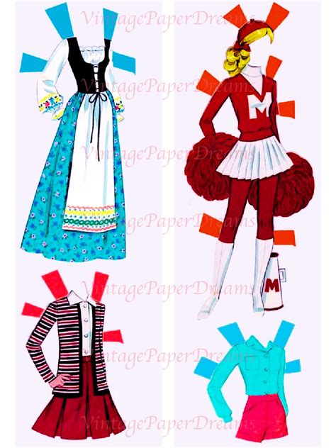 vintage paper doll printable pdf barbie paper doll 70s etsy