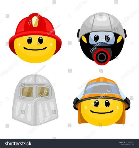Vector Set Of Emoticons In Firefighter Clothes Collection Of Face