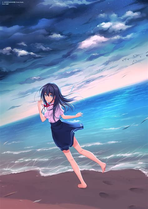 Anime Chicas Anime Mar Playa Agua Falda Pies Piernas Nubes