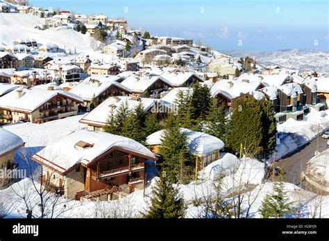 Mzaar Kfardebian Ski Resort In Lebanon During Winter Covered With Snow
