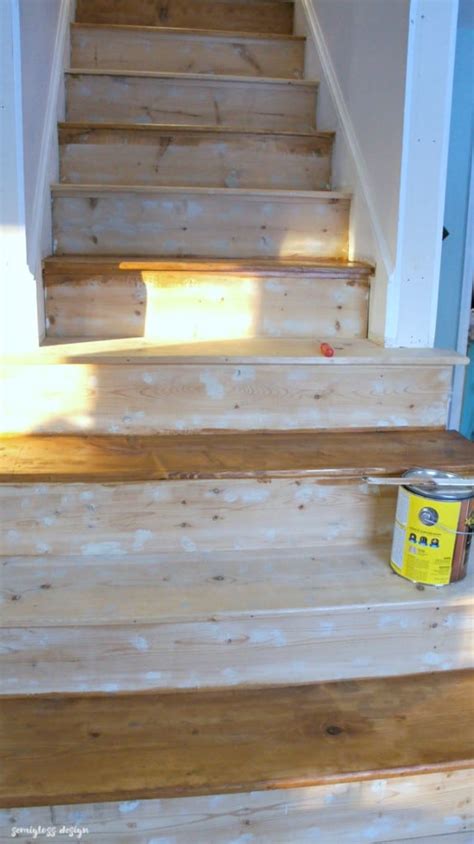 Brush or wipe on the stain, moving quickly across the surface. How to Paint and Stain Stairs for an Updated Look - Semigloss Design