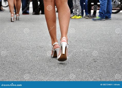 Legs In High Heels Walking Stock Photo Image