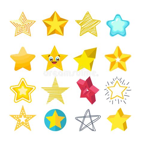 Shiny Star Icons In Different Style Pointed Pentagonal Gold Award