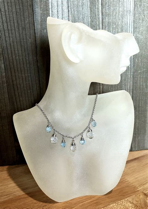 Blue Topaz Necklace Sterling Silver Pendant Teardrop Briolette Etsy Blue Topaz Necklace