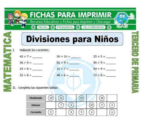 Ficha De Divisiones Para Niños Para Tercero De Primaria Tercero De Primaria Matematicas