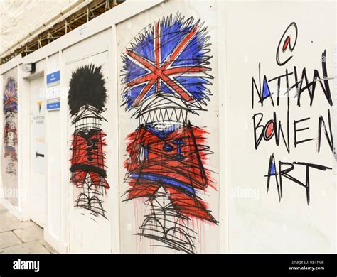 Street Artist Nathan Bowens Grenadier Guardsmen Wearing Bearskins In