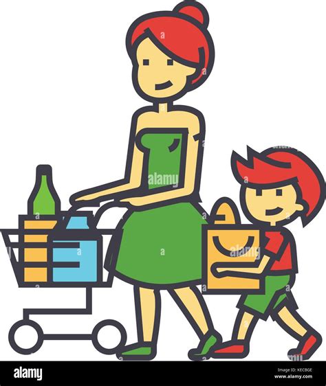 Shopping Grocery Mother With Son And Shopping Cart Retail Concept Stock Vector Image Art Alamy