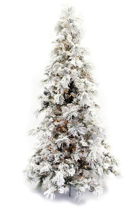 9 Flocked Pine Long Needle Prelit Artificial Christmas Tree
