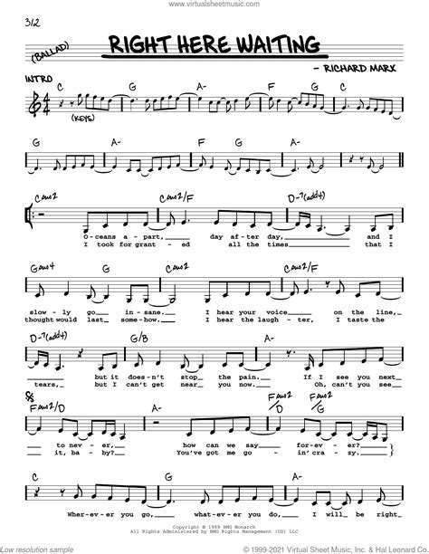 Right Here Waiting Sheet Music Real Book With Lyrics PDF