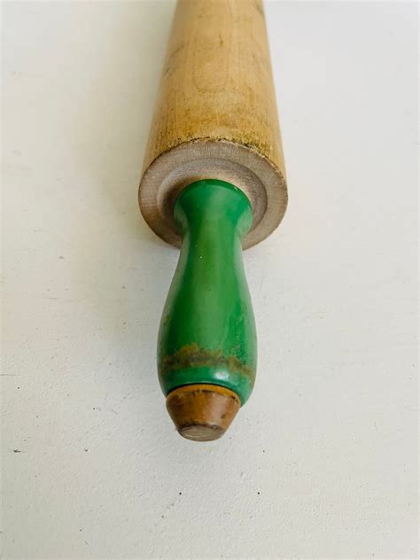 Beautiful Vintage Wooden Rolling Pin With Green Handles Etsy